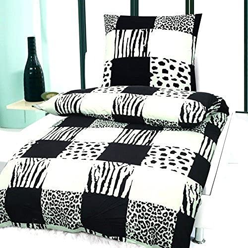 DRULINE BETTWÄSCHE 2 TEILIG Polyester 155x220 Black Stone Schwarz Weiss Zebra Leopard von DRULINE