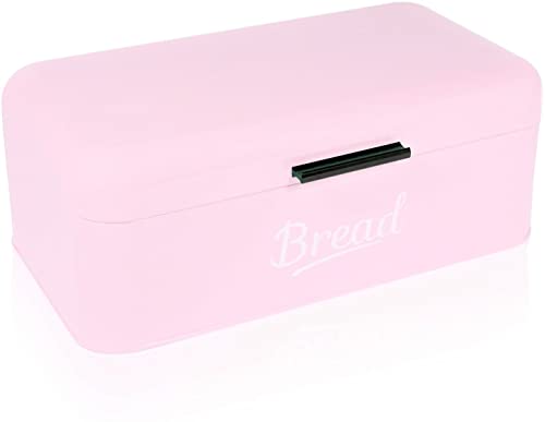 DRULINE Brotkasten mit Klappdeckel - Brotkasten Retro - Brotaufbewahrung - Brotbox - Metall rosa/weiß - B/H/T ca. 42 x 16 x 22,5 cm - Retro Design von DRULINE