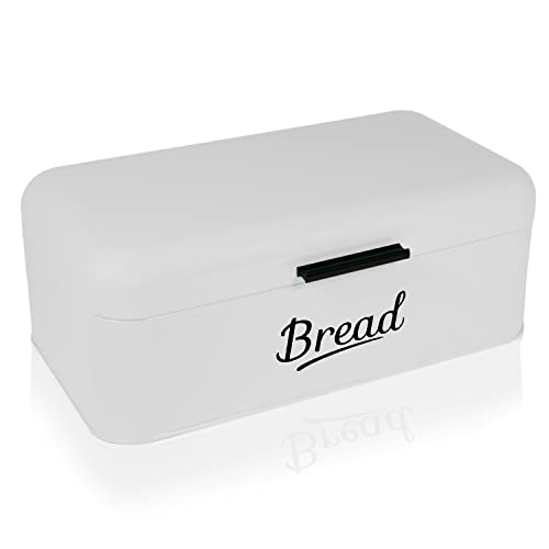 DRULINE Brotkasten mit Klappdeckel - Brotkasten Retro - Brotaufbewahrung - Brotbox - Metall weiß/schwarz - B/H/T ca. 30,5 x 16 x 18,5 cm - Retro Design von DRULINE