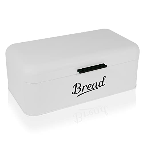 DRULINE Brotkasten mit Klappdeckel - Brotkasten Retro - Brotaufbewahrung - Brotbox - Metall weiß/schwarz - B/H/T ca. 42 x 16 x 22,5 cm - Retro Design von DRULINE