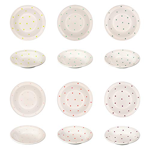 DRULINE DOTS Kombiservice White: 6er-Set Suppenteller (Rot, Lila, Mint, Petrol, Rosa, Apfelgrün) von DRULINE