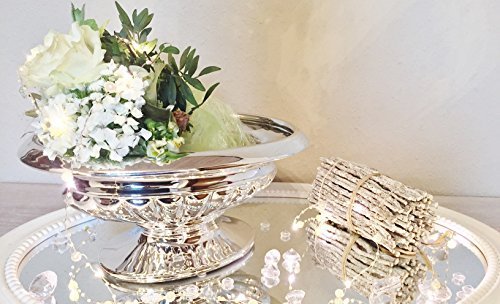 DRULINE 25 cm Dekoschalen Keramikschale Dekovase Vase Hochzeitsdeko Übertöpfe Silber Blumenvase Pflanzgefäße Tisch-Deko Silber Blumenschale Vasen Silberschale Blumengefäß Nostalgie Dekoschale mit Fuß von DRULINE