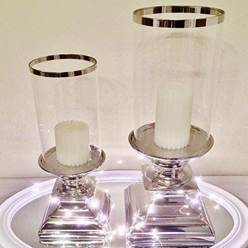 DRULINE Eckig Windlicht Kerzenständer Kerzenleuchter Kerzen Silber Keramik (2er Sparset) von DRULINE