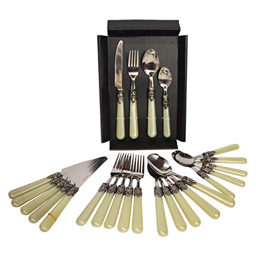 DRULINE Edelstahl Rostfrei 24 TLG. Besteck Set Essbesteck Steak Messer Gabel Esslöffel Teelöffel aus Edelstahl Hochwertige,Mehrzweckgebrauch für Haus, Küche, Restaurant Besteck Sets Weiß von DRULINE