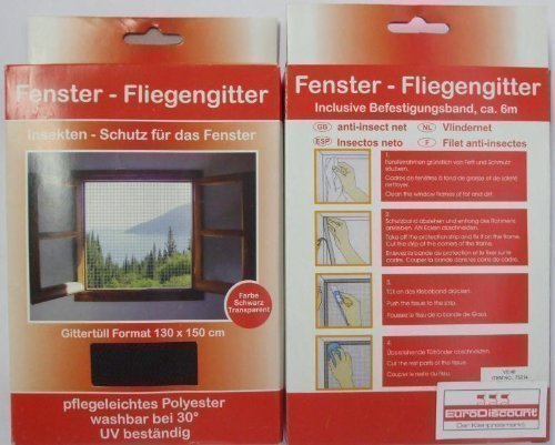 DRULINE Fenster Fliegengitter Insektenschutz Mückengitter Schwarz 130x150cm von DRULINE