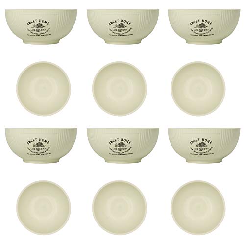 6er-Set Müslischalen SWEET HOME Ø 14,5 cm Servierschalen Keramik in Riffel-Optik im englischen Stil 550 ml Salatschüssel Suppenschalen Pasta Bowl Müslischüssel Dessertschale Snackschale Reisschale von DRULINE