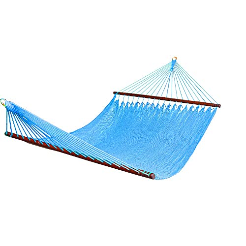 DRULINE Hippie Hängematte - Stabhängematte - Hängeliege - Hängematte 2 Personen - Schwebeliege Garten - himmelblau - 100% Baumwolle/Holz - LF ca. 130 x 210 cm - Boho - belastbar bis 150 KG von DRULINE