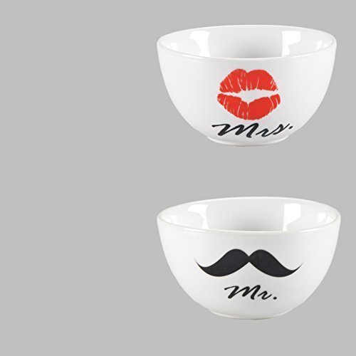 DRULINE 2er-Set Müslischale - Mr and Mrs - Schalen - Bowl - Suppenschale - Schüssel - Keramik weiß/schwarz/rot - Ø 14 cm - in Geschenkbox - ideal als Hochzeitsgeschenk, Paar Geschenk, zum Valentinstag von DRULINE