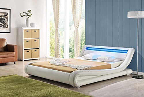 DRULINE Polsterbett Bett 180x200cm Gästebett Jugendbett Luxus Bett Led Bett Designer Bett Lederbett Bett mit hohem Kopfteil Jugend Bett mit Beleuchtung Bettgestell mit Lattenrost Doppelbett Ehebett von DRULINE