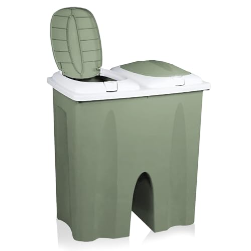 DRULINE – Premium Duo Mülleimer mit 2 Deckeln – Mülleimer mit 2 Fächer für Küche – Pflegeleicht – Abfalleimer Küche – luftdicht mit Klappdeckel – abnehmbarer Deckel mit Druckknopf – 2x25L – Grün von DRULINE