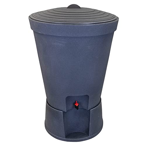 DRULINE Regentonne 300 Liter Kunststoff Schwarz Regenwassertonne Regenbehälter Regentank Rainsaver Wassertank Weithalsfass Regenfass Weithalstonne robustem Monoblock Stand Wasserhahn und Deckel von DRULINE