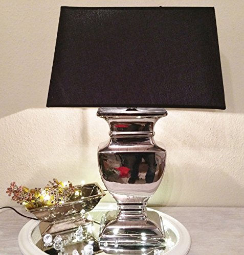DRULINE Silver Lady Keramik Lampe 74cm Lampenfuß Silber Lampenschirm Schwarz Nachttischlampe von DRULINE