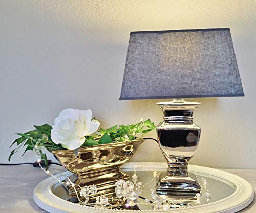 DRULINE Silver Lady Tischlampe Tischleuchte Lampe Keramik Grau Nachttischlampe Lampenfuß 43 cm von DRULINE