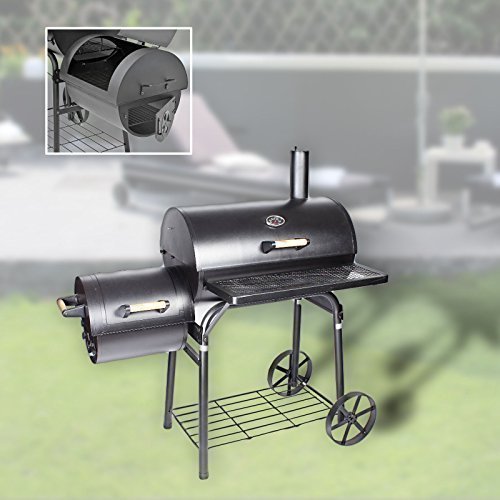 DRULINE Smoker - Grill - BBQ - Holzkohlegrill - Lokomotive - Stahl schwarz - Grillflächen ca. 66 x 41 cm/30 x 30 cm - Geschenk für Männer von DRULINE