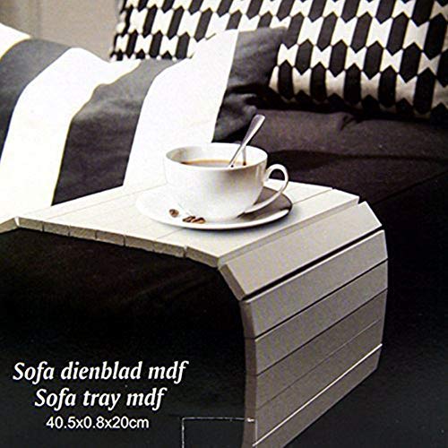 DRULINE Sofatablett Elyas Flexibel Tablett Ablage Armlehnen | für Snacks und Getränke auf der Sofa Armlehne | L x B 40 x 20 cm | Weiß von DRULINE