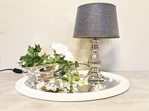DRULINE Tischlampe Steffi Lampe Nachttischleuchte mit Schirm Klassische Dekoration fürs Schlafzimmer Wohnzimmer Esszimmer aus Keramik Silber Fuß (Grau, Mittel H47 cm) von DRULINE