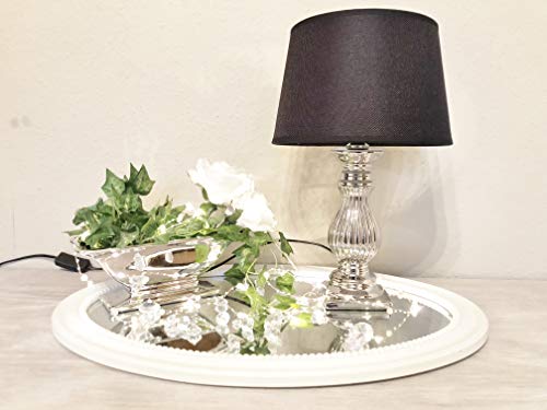 DRULINE Tischlampe Steffi Lampe Nachttischleuchte mit Schirm Klassische Dekoration fürs Schlafzimmer Wohnzimmer Esszimmer aus Keramik Silber Fuß (Schwarz, Mittel H47 cm) von DRULINE