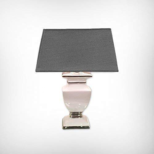 DRULINE Tischlampe Tischleuchte Keramiklampe 43 cm - Fuß: Weiß - Schirm: Grau von DRULINE