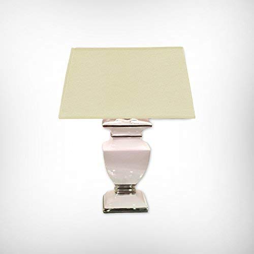 DRULINE Tischlampe Tischleuchte Keramiklampe 53 cm - Fuß: Weiß - Schirm: Creme von DRULINE