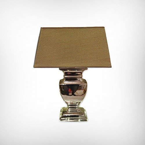 DRULINE Tischlampe Tischleuchte Keramiklampe 59 cm - Fuß: Silber - Schirm: Hellbraun von DRULINE
