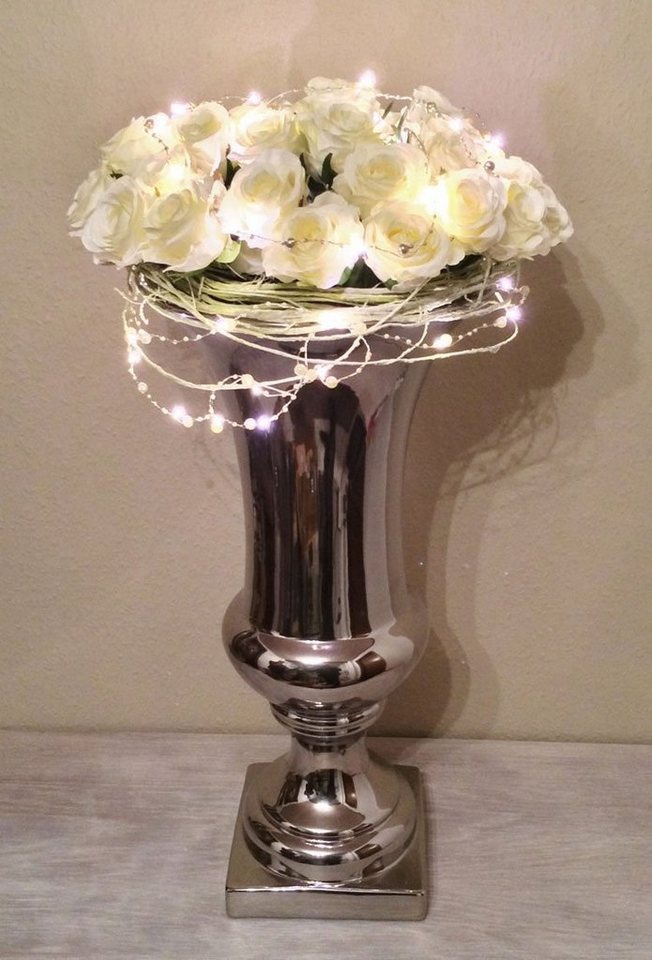 DRULINE Tischvase 60 cm TRUMPET Keramik Vase Silber Dekovase Eckiger Fuß Shabby Chic (einer Set) von DRULINE