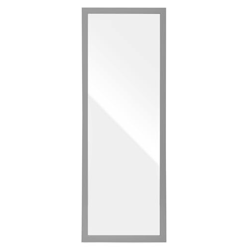 DRULINE Türspiegel - Wandspiegel - Spiegel - Dekospiegel - Flurspiegel - Kunststoff matt grau - B/H ca. 34x94 cm (Spiegelfläche ca. 29x89 cm) - mit abnehmbaren Haken - zur Aufhängung an Tür oder Wand von DRULINE