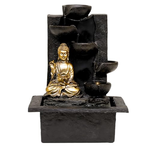 DRULINE Zimmerbrunnen Italy Brunnen mit Wasserfall LED Beleuchtung für Drinnen und Draußen Polyresin Stein Optik Wasserspiel mit Pumpe | 18430 | 96410e | L x B x H 22 x 19 x 30 cm | Grau von DRULINE