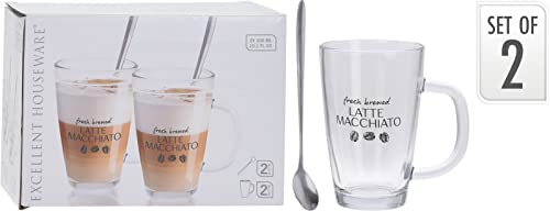 4-tlg. Latte Macchiato Tassenset 2 x Glastasse je 300ml 2 x Löffel Latte Gläser mit Henkel Latte Macchiato Gläser mit Henkel Glas Tassen Set Latte Macchiato Gläser Cafe Latte Macchiato Tasse Glas von DRULINE