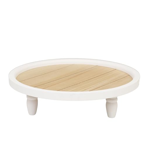 Holztablett Rund Deko Tablett Holz Kerzentablett Holz Dekotablett Holz Serviertablett Holz Holztablett mit Füßen Holzteller Rund Couchtisch Deko Tablett Deko Tablett Weiß Tablett rund 40 cm von DRULINE