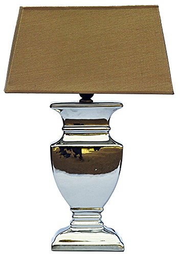 DRULINE Keramik Lampen Lampenfuß Lampenschirm Tischlampe Nachttischlampe Tischleuchte (SILVER LADY 59 cm (Fuß: Silber - Schirm: Hellbraun)) von DRULINE