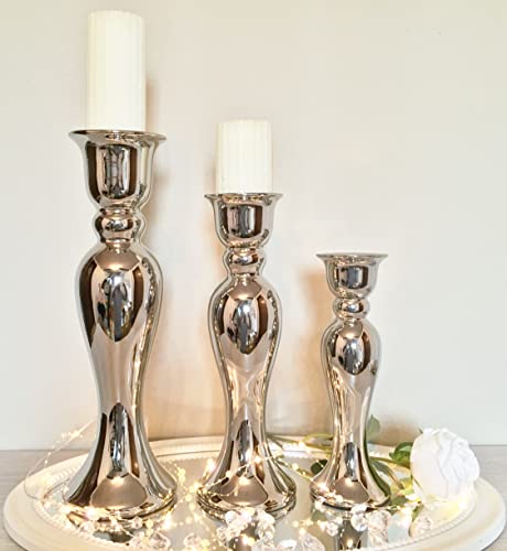 Kerzenleuchter - Kerzenhalter - Keramik – 3er Set Kerzenständer Teelichthalter Stabkerzen von DRULINE