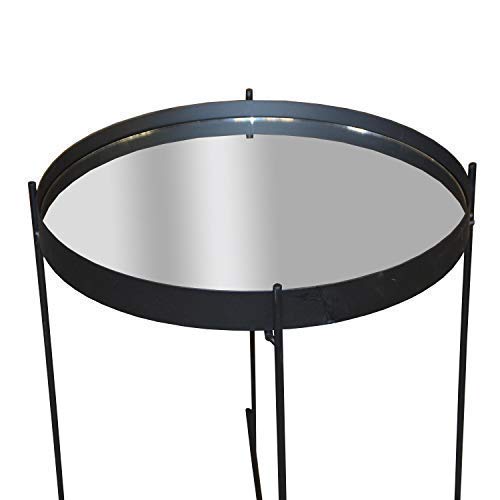 Kleiner Beistelltisch Metall Schwarz/Spiegelglas Ø 36 cm ca. 43 cm hoch Tabletttisch Rund Metall Kleiner Tisch Rund Beistelltisch Rund Schwarz Deko Tablett Tisch mit abnehmbaren Tablett mit Gestell von DRULINE