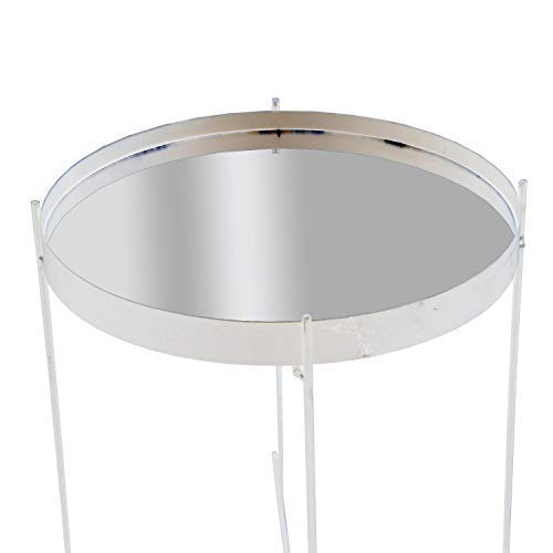 Kleiner Beistelltisch Metall Weiß/Spiegelglas Ø 36 cm ca. 43 cm hoch Tabletttisch Rund Metall Kleiner Tisch Rund Beistelltisch Weiß Deko Tablett Tisch mit abnehmbaren Tablett mit Gestell Dekotablett von DRULINE