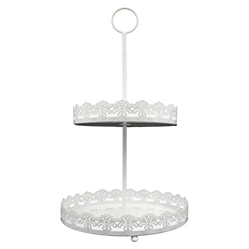 Etagere 2 Stöckig 44 cm hoch Ø 20/25 cm Romantik Obst Weiß Deko Metall weiß Obst Nostalgie Geschenkidee Servier-Teller Kleine Landhausstil Servierständer von DRULINE