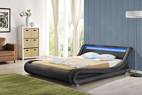 Polsterbett Bett 140x200 cm mit Lattenrost Gästebett Jugendbett Luxus Bett Led Bett Designer Bett mit Lattenrost Lederbett Bett mit hohem Kopfteil Jugend Bett mit Beleuchtung Bettgestell Doppelbett von DRULINE