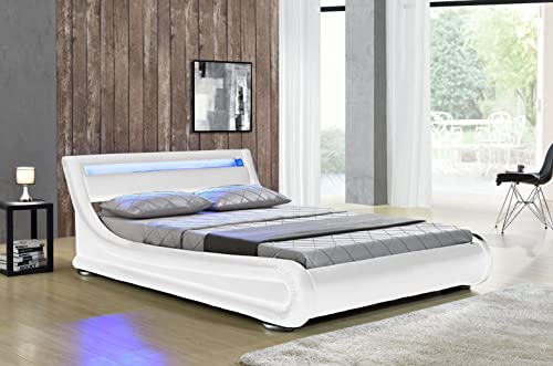 Polsterbett Bett 140x200 cm mit Lattenrost Gästebett Jugendbett Luxus Bett Led Bett Designer Bett mit Lattenrost Lederbett Bett mit hohem Kopfteil Jugend Bett mit Beleuchtung Bettgestell Doppelbett von DRULINE