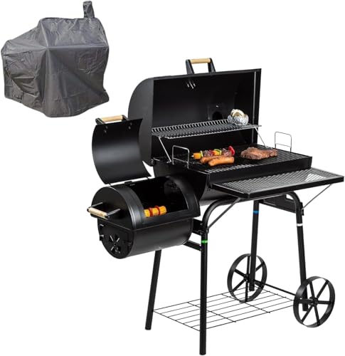 Profi Smoker Grillwagen Holzkohle Stahl BBQ Grill XL Smoker + Abdeckhaube von DRULINE