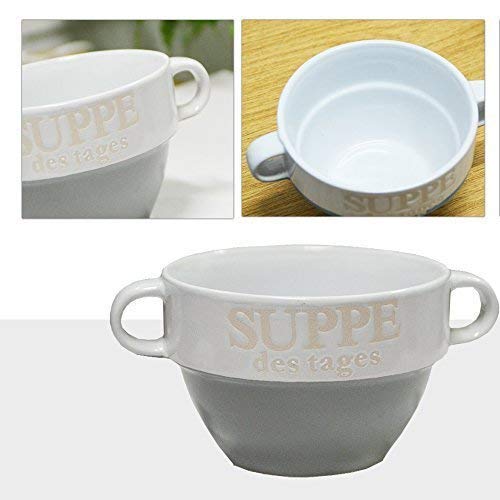 Suppentasse aus Keramik mit Schriftzug "Suppe des Tages" Ø 13 cm Grau von DRULINE
