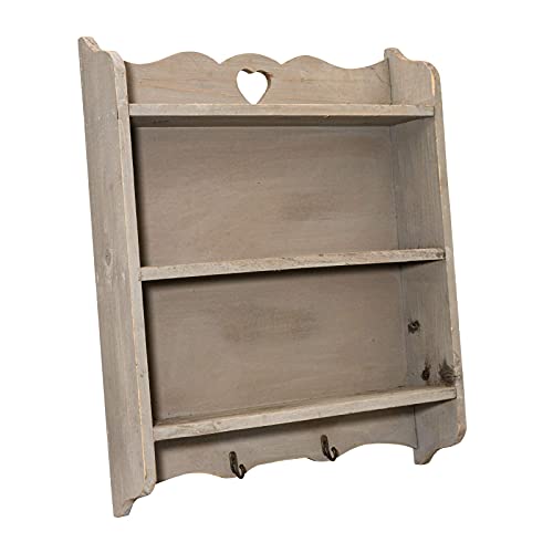 Wandregal Herz Hängeregal Wandgarderobe Regal Shabby Chic Landhaus Wandboard Bilderrahmenleiste für Deko und Wohnaccessoires aus Holz Küche Wohnzimmer Schlafzimmer | L x B x H 9 x 38,5 x 48,5 cm Grau von DRULINE