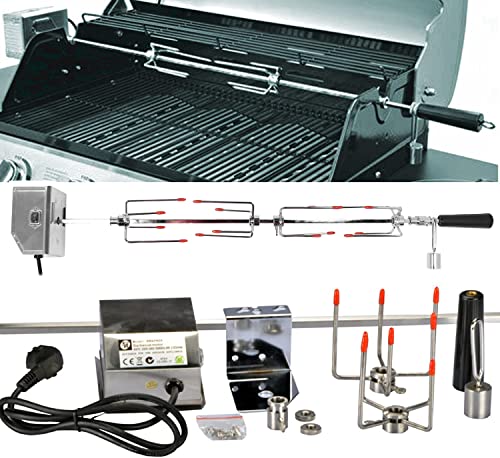 DRULINE Elektrischer Drehspieß - Grillspieß - Drehspieß verchromt - Rotisserie - mit Handgriff und Motor - 220V-240V - 83 cm - mit 4 Fleischnadeln - für Smoker, Gas- und Holzkohlegrills von DRULINE