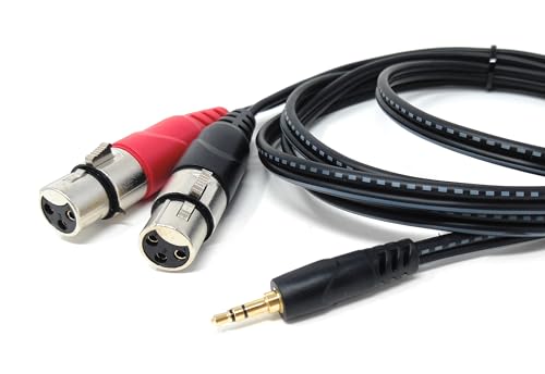 DRUT 3,5-mm-Stereo-Klinkenstecker auf 2 x XLR-Buchsen-Kabel – Audio-Splitterkabel für Mikrofone, Mischpulte, Lautsprecher, DJ, Studio und Aufnahmegeräte (1,5 m) von DRUT