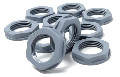 M20 20mm Nylon Kontermutter (Polyamid), 10 Stück - Langlebige, leichte Befestigungslösung (Grau) von DRUT