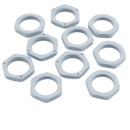 M25 Nylon Kontermutter - 25mm Polyamid Kontermutter - 10 Stück - Leicht, Langlebig, Korrosionsbeständige Befestigung für Kabelverschraubungen, Elektrogehäuse und industrielle Anwendungen (Grau) von DRUT
