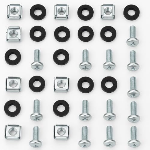 M6 Rack-Befestigungsset – 20 Stück Käfigmuttern, Schrauben und Unterlegscheiben – Serverschrank-Montageset – unverlierbare Mutter Hardware für 48,3 cm Rack-Ausrüstung – 16 mm Gesamtlänge (inkl. Kopf von DRUT