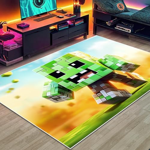 Block-Spiel-Teppich für Teenager, Jungen, Teppich mit Pixel-Spiel-Dekoration, Matte, grüner Mann, Würfel-Block-Spielteppiche für Jungen, Schlafzimmer, Wohnzimmer, Spielzimmer, rutschfeste Block-Spiel-Teppich für Teenager, Jungen, Teppich mit Pixel-Spiel-Dekoration, Matte, grüner Mann, Würfel-Block-Spielteppiche für Jungen, Schlafzimmer, Wohnzimmer, Spielzimmer, rutschfeste von DRVAKO