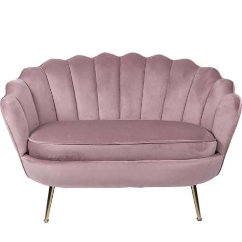 2-Sitzer-Sofa aus Samt und Metall in Malve und Gold, 129 x 76 x 87 cm von DRW