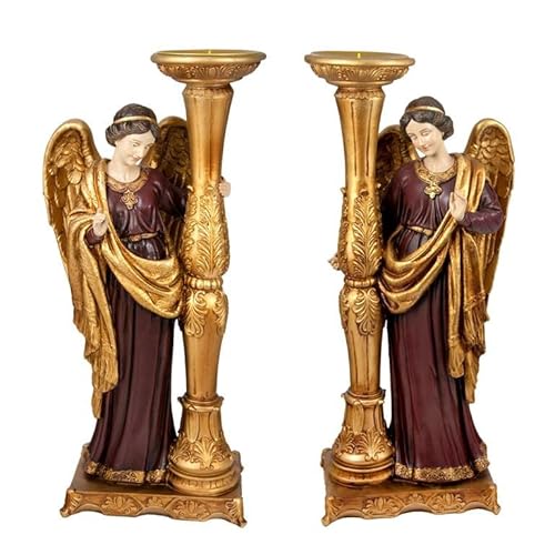2er Set Teelichthalter Engel stehend in Granat und Gold 49 cm hoch von DRW