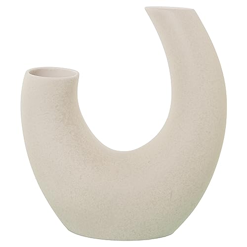 Abstrakte Tischvase aus Keramik in Beige, gesprenkelt, matt, 35 x 16 x 40 cm von DRW