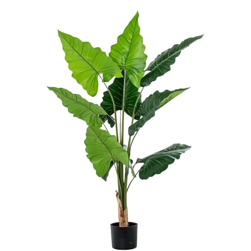 Alocasia Kunstpflanze mit 9 Passionsblättern aus PVC in Grün, 150 x 25 x 25 cm von DRW