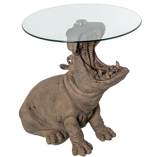 Beistelltisch mit Sockel aus Kunstharz und Glas, Braun und Transparent, 60 x 49 x 58 cm von DRW